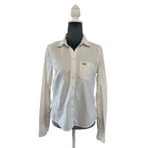 Y2K Abercrombie & Fitch Shirt Collared Button Old Money Preppy Logo White Medium